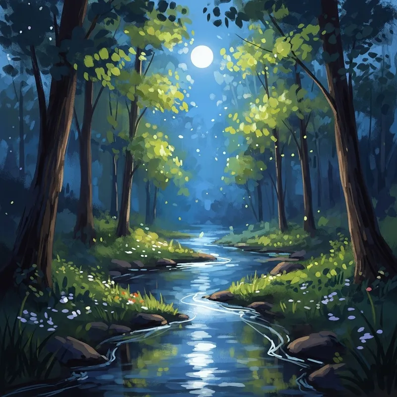 Enchanting Moonlit Forest: An Impressionist Dream