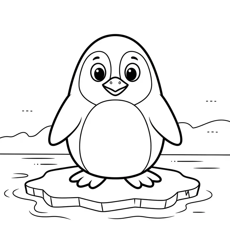 Colorable Penguin Cartoon | Classic Children's Book Style