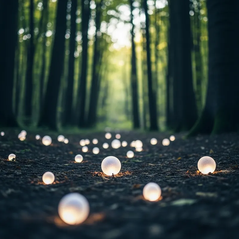 Ethereal Glowing Spheres in Enchanted Forest Macro Shot