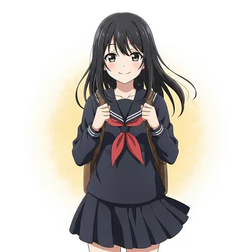 Anime Girl with Black Hair | Smiling Female Character Art