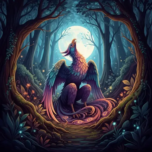 Mystical Creature in Moonlit Forest - Watercolor Painting