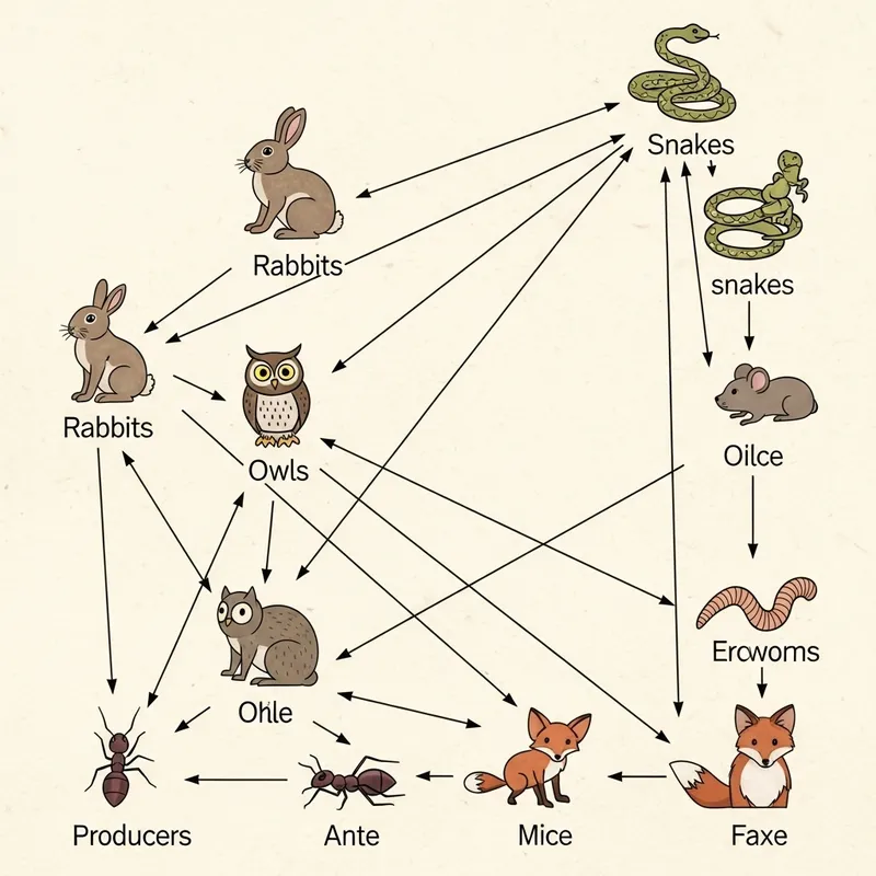 Trophic Relations: Rabbits, Ants, Owls, Mice, Foxes, Earthworms, Snakes