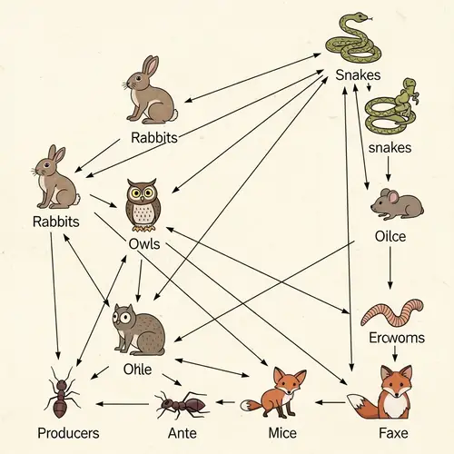 Trophic Web: Rabbits, Ants, Owls, Mice, Foxes, Earthworms, Snakes