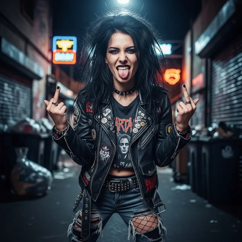 Rebellious Woman Showing Middle Fingers and Sticking Out Tongue Rebellious Woman Showing Middle Fingers and Sticking Out Tongue