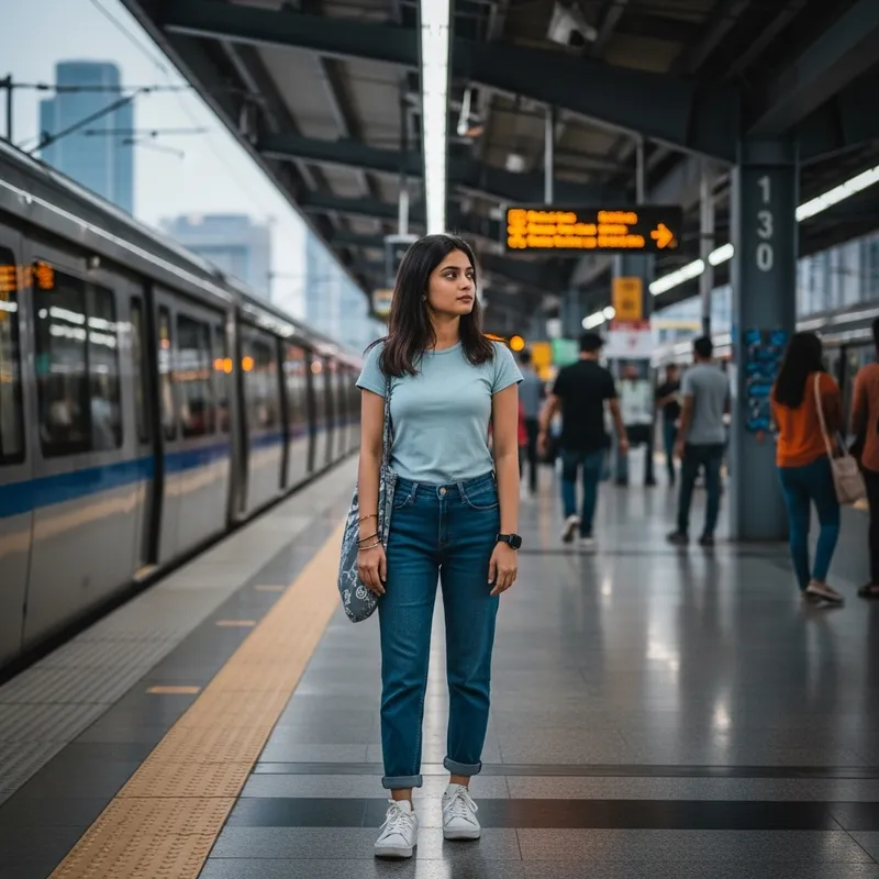 Stylish Girl Waiting at Metro Station - Urban Serenity