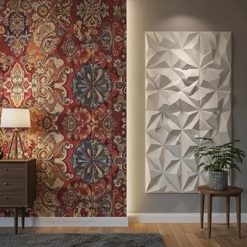 Richly Colored Paint Wallpaper and Modern 3D Wall Panel Design