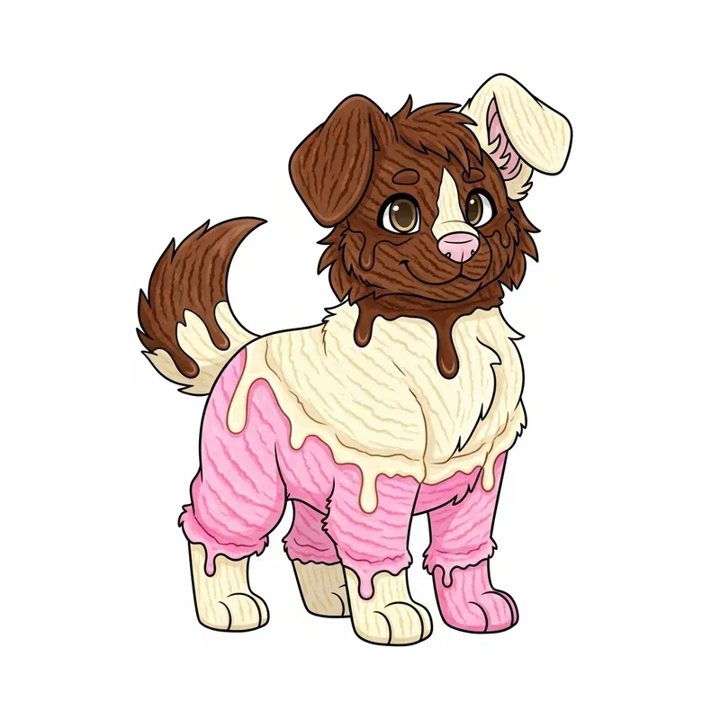 Neapolitan Ice Cream Dog: Furry Creation with Chocolate, Vanilla & Strawberry Flavors