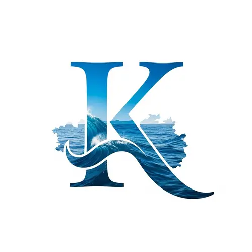 Elegant Blue 'K' Logo with Majestic Sea Landscape