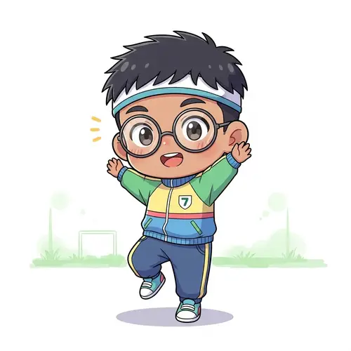 Cute South Asian Male Chibi Anime Character Standing in Sports Training
