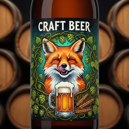 Craft Beer Brewery Label Design with Fox and Barley