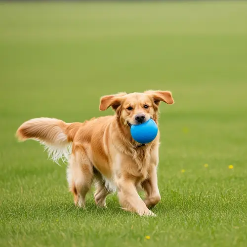 Playful Golden Retriever Frolicking in Summer Sun