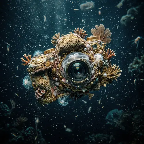 Underwater Coral Camera in Deep Blue Marine Abyss