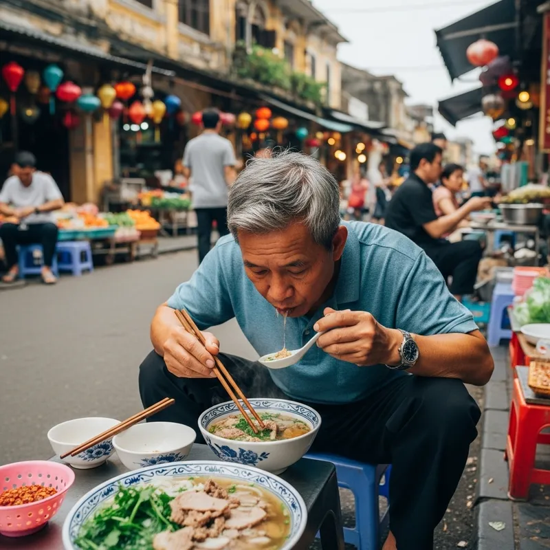Enjoying Pho: A Portrait of an Asian Senior Man