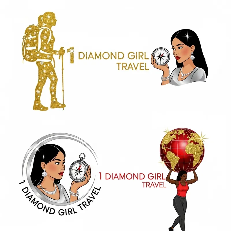 1 Diamond Girl Travel: Gold, Silver & Red Logo Samples