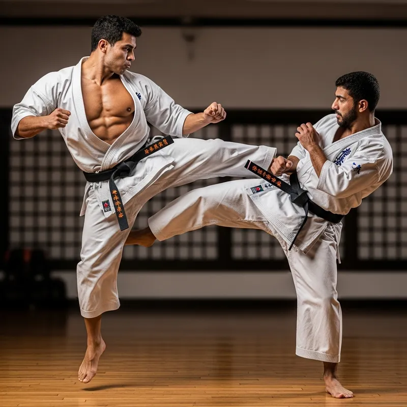 Muscular Karate Masters in Intense Combat Action