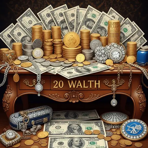 Luxurious Currency Spread on Ornate Table - Realism Era Illustration