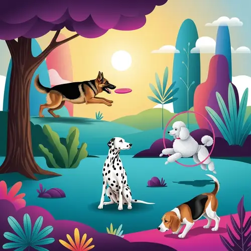 Vibrant Dogs Playground: Surreal Abstract Art