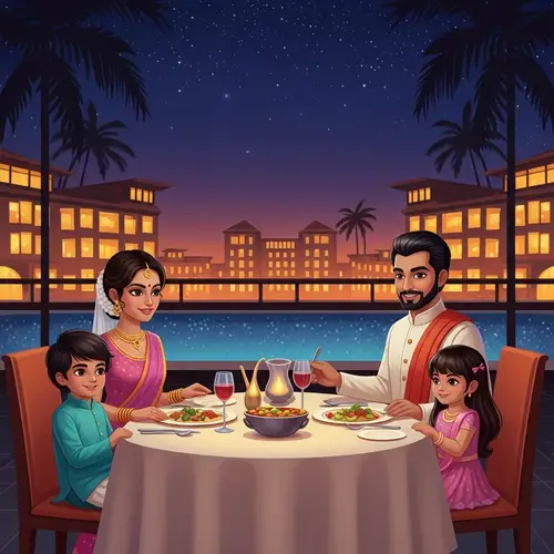Indian Family Enjoying Luxurious Meal at Prestigious Resort