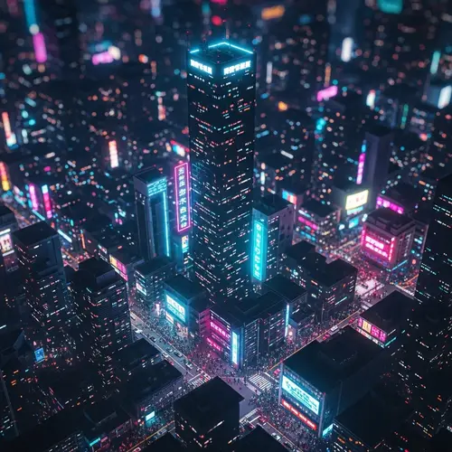 Futuristic Cyberpunk Cityscape at Night | Miniaturized Urban Metropolis