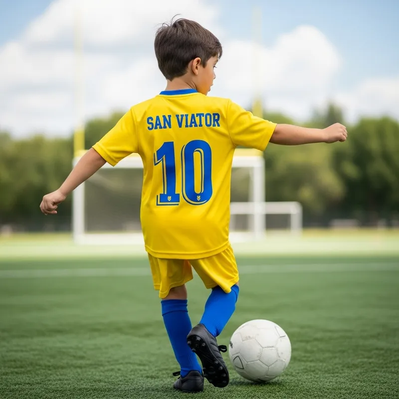 Young Boy Playing Football with Number 10 Yellow Jersey - San Viator