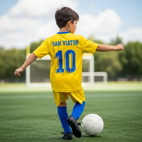 Young Boy Soccer Player with Number 10 Yellow Jersey - San Viator