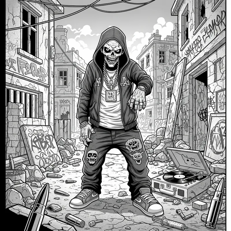 Zombie Rapper in Urban Decay | Grim Vintage Comic Style