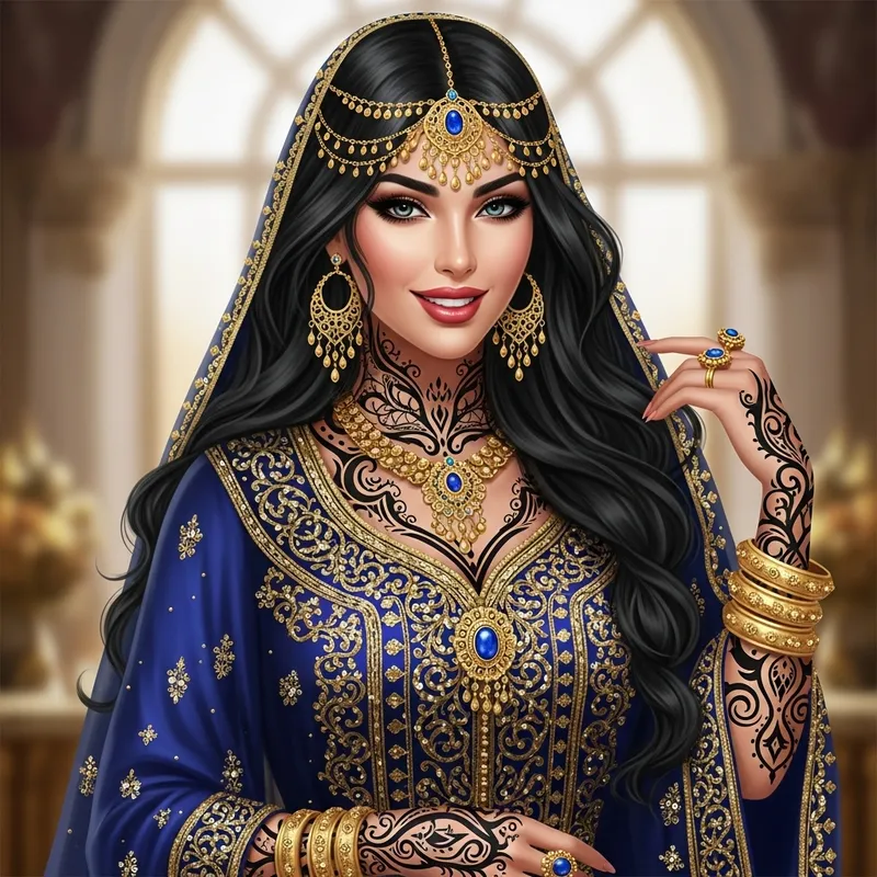 Realistic Arabian Princess Jasmine with Intricate Tattoos Realistic Arabian Princess Jasmine with Intricate Tattoos