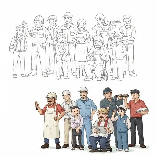 Diverse Worker Concept Art: Pencil Sketch & Color Illustration