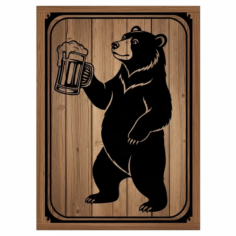 Playful Bear Silhouette Bar Sign Art