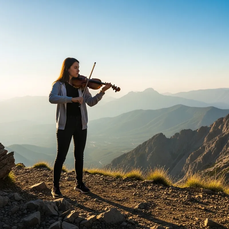Hispanic Woman Playing Violin on Mountain | Music Amidst Nature Hispanic Woman Playing Violin on Mountain | Music Amidst Nature