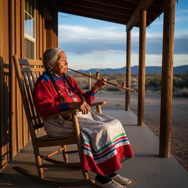 70-Year-Old Native American Grandma Smoking Peacefully
