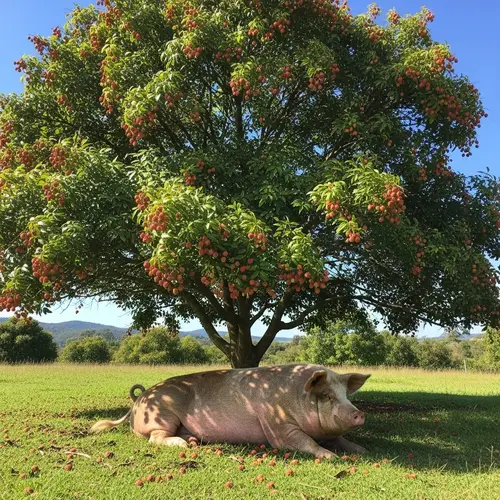 Lychee Tree and Pig - Nature's Harmony