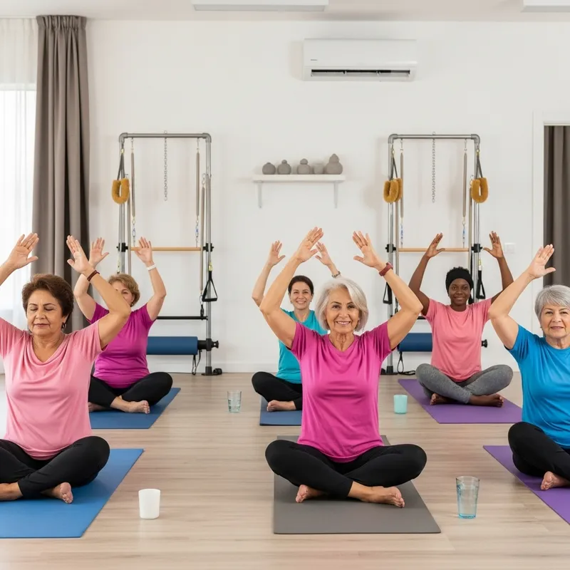 Diverse Senior Women Pilates: Mindful Yoga Wellness in Zen Studio