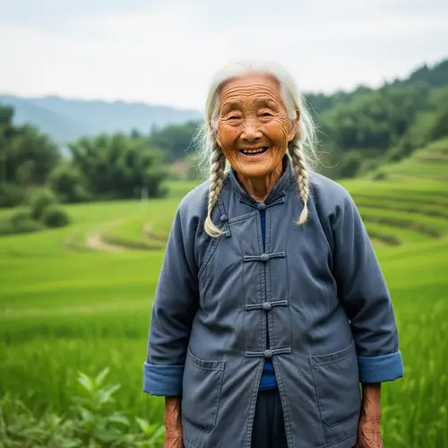 Elderly Chinese Woman in Countryside - Full of Vitality