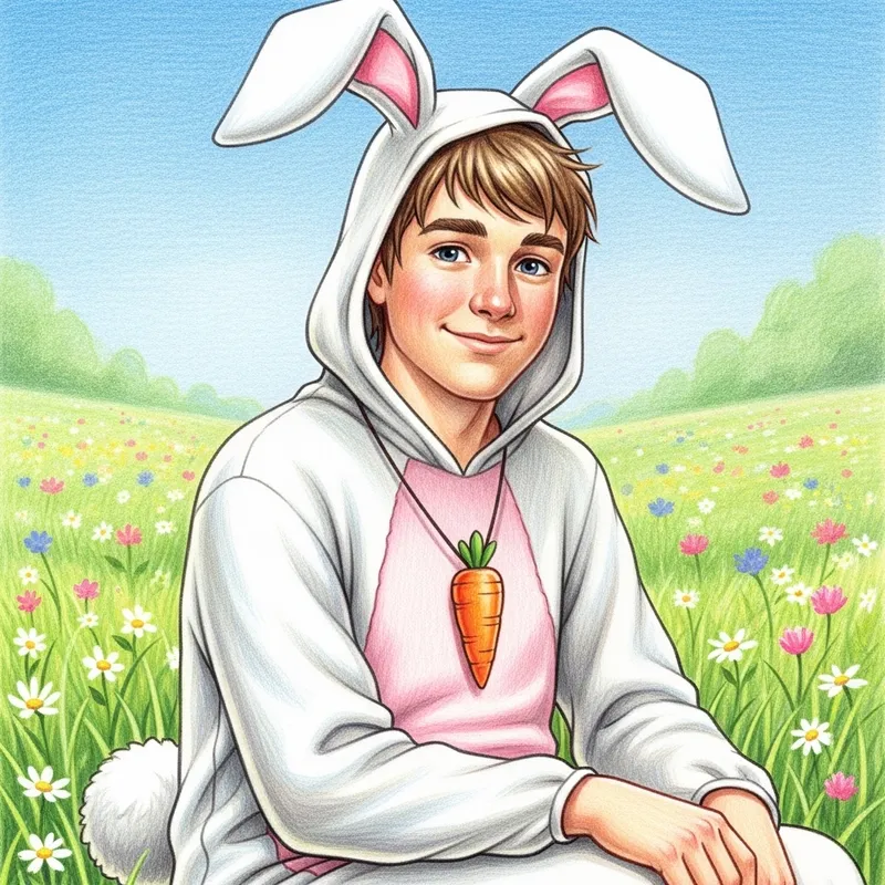 Teenage Boy in Bunny Costume Drawing