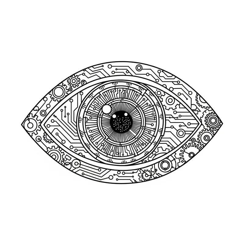 Eye Symbol with Gears and Network Lines | Data Feeds from Oracles Eye Symbol with Gears and Network Lines | Data Feeds from Oracles