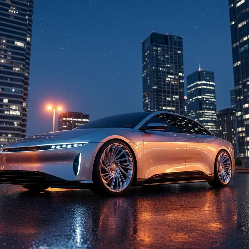 Sleek Car Parked on City Street | Urban Style & Skyline View