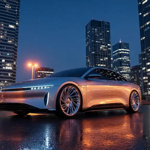 Sleek Modern Car Parked on City Street | Alloy Wheels & Skyline