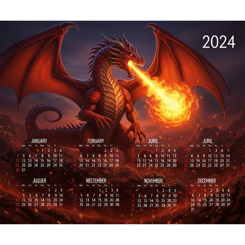 2024 Red Dragon Fire Calendar | Fantasy Art