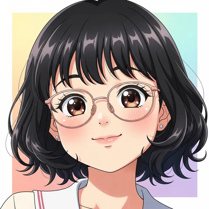 Anime Style Asian-European Girl with Chubby Cheeks & Rose Gold Glasses
