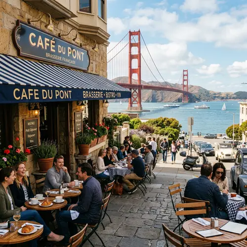 Charming French Cafe with Golden Gate View