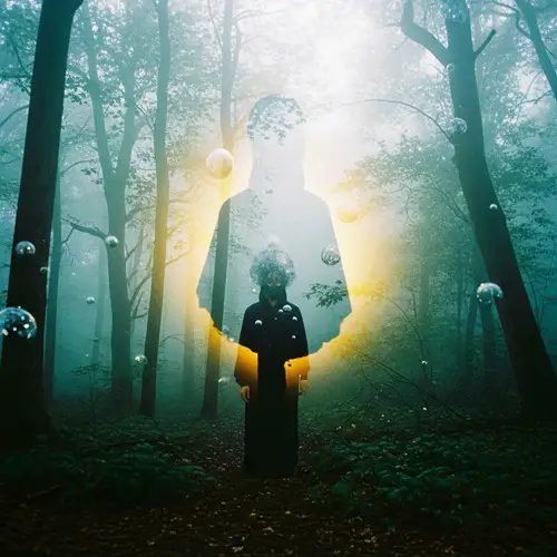 Mystical Forest Figure: Ethereal Double Exposure Art