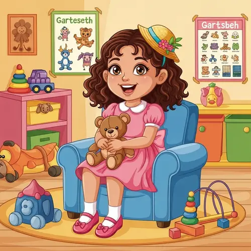 Charming Illustration of a Curly-Haired 6-Year-Old Girl