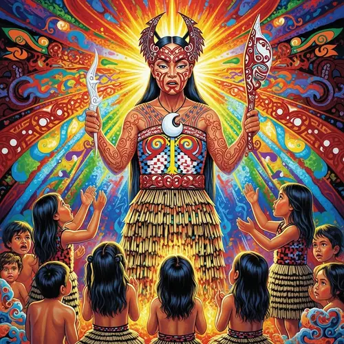 Vivid Maori Goddess of Human Kind in Traditional Art Style