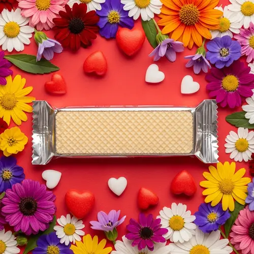 Wrapped Wafer Chocolate Bar with Colorful Flowers and Hearts