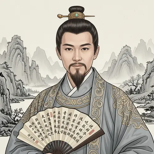 Traditional Chinese Man in Ancient Attire with Folded Fan