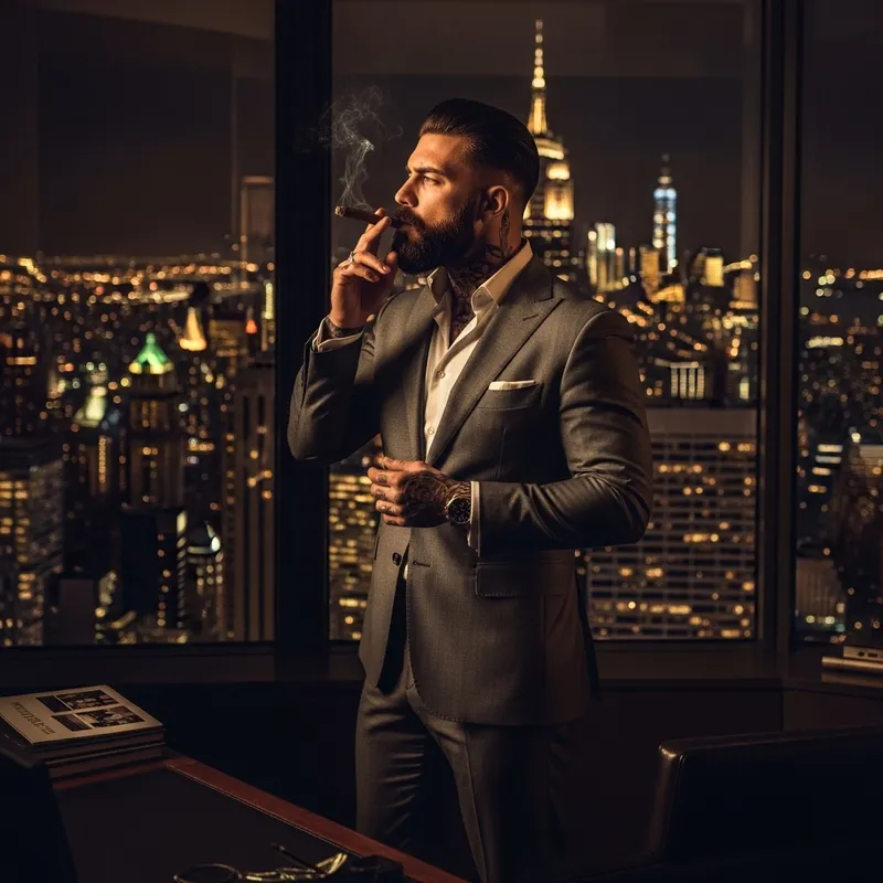 Sophisticated Italian Man in Bespoke Suit | Stylish Tattoos & Beard | NYC Nightlife View