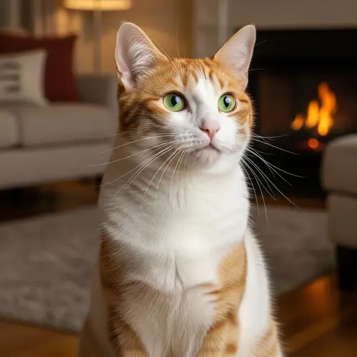Relaxed White and Orange Domestic Cat with Emerald Green Eyes