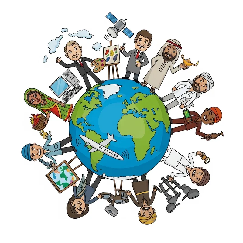 Cartoon Illustration of Globalization Concepts