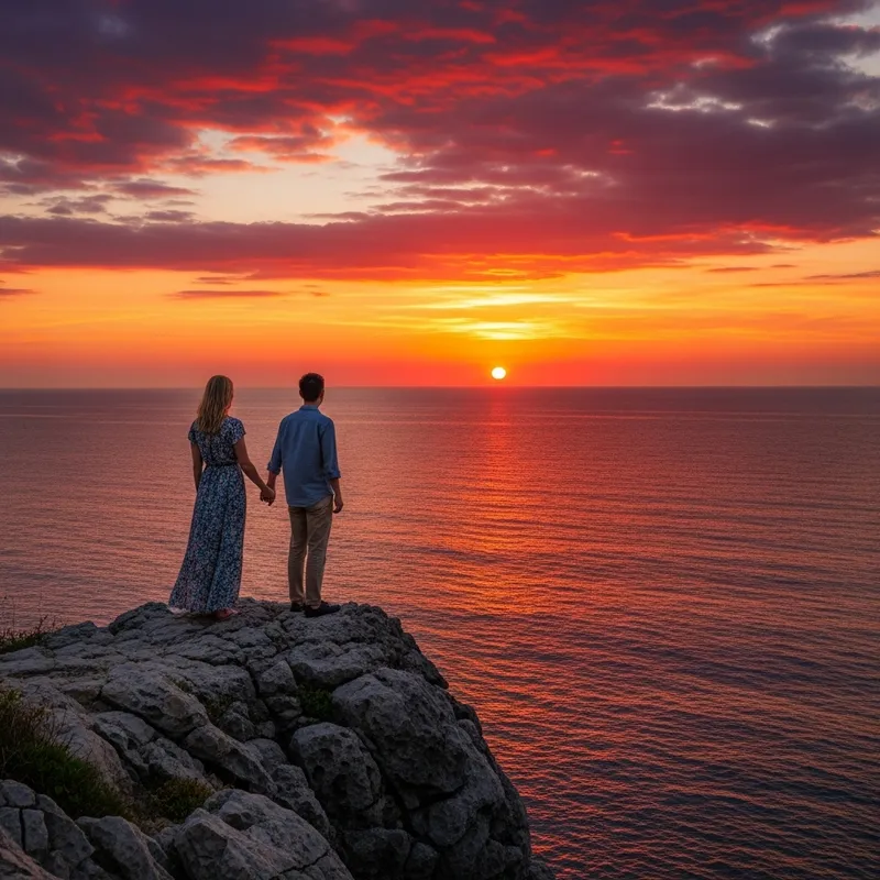 Serene Sunset Over Ocean: Majestic Red, Orange, Yellow Hues